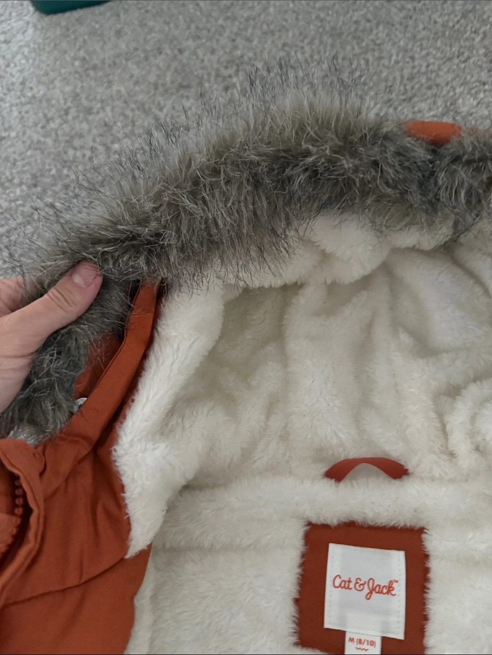 Cat & Jack Boys Faux Fur Jacket Orange/Brown Medium 8/10